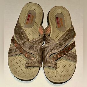 Skechers Tan and Brown Slide Sandals, size 8